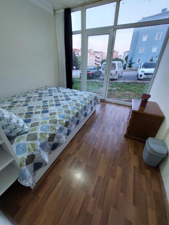 伊斯坦布尔B.A.A Sabiha Gökçen的一间卧室设有一张床和一个大窗户