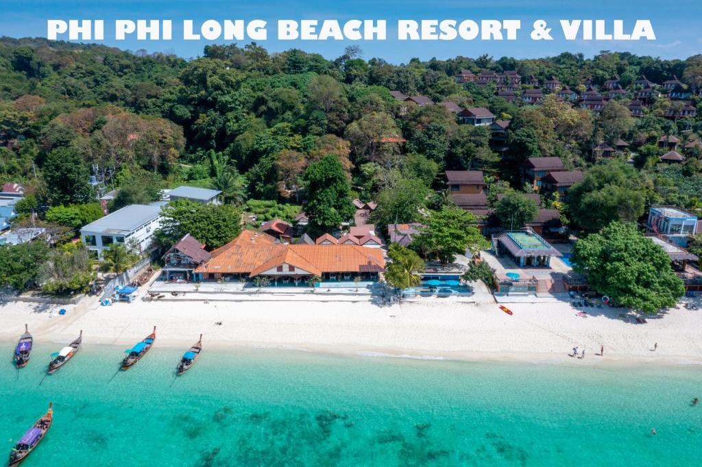 皮皮岛Phi Phi Long Beach Resort & Villa-SHA Extra Plus的享有伊隆海滩海滩度假别墅的空中景致