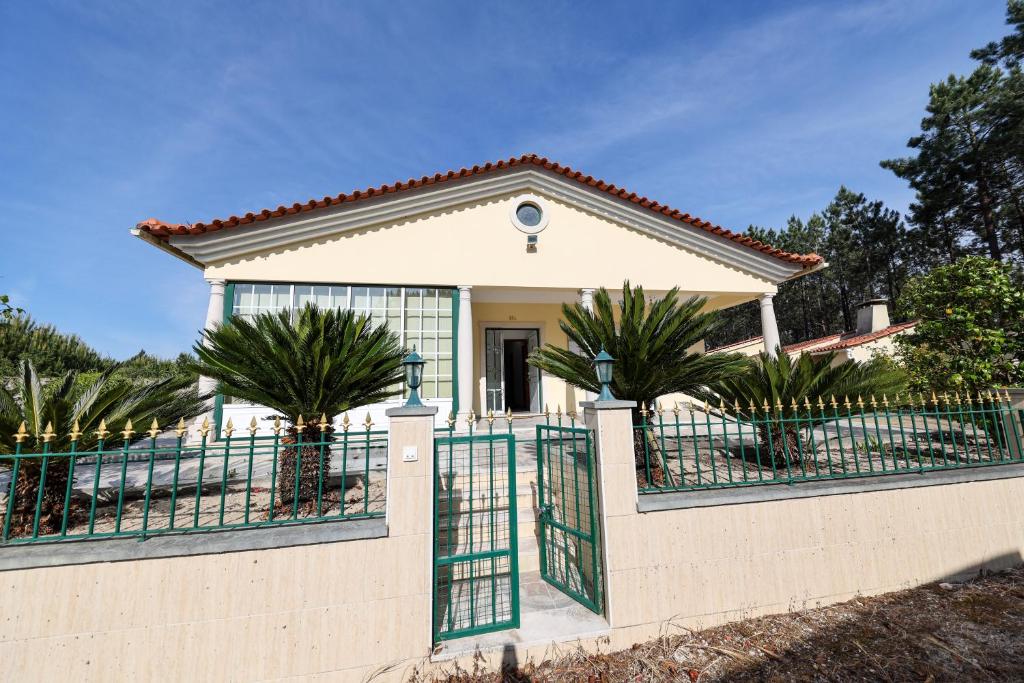 纳扎雷Nazaré Landscape的一座带大门和棕榈树的房子