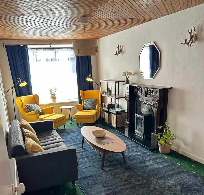 丁格尔Foxy View in Dingle Town!的带沙发和壁炉的客厅