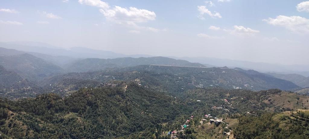 西姆拉Pal Homestay Shimla的享有树木繁茂的山脉和城市美景
