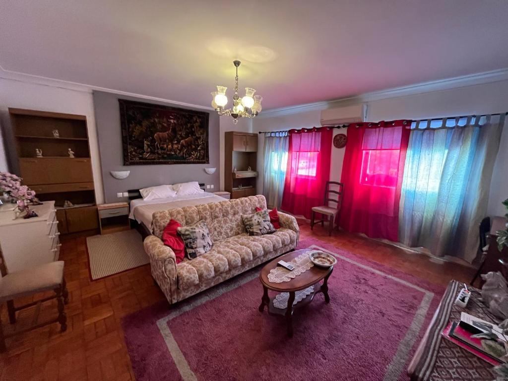弗雷舒德埃什帕达阿辛塔Casa da Avó Maria, Largo de Santo António, n 97395AL的客厅配有沙发和1张床