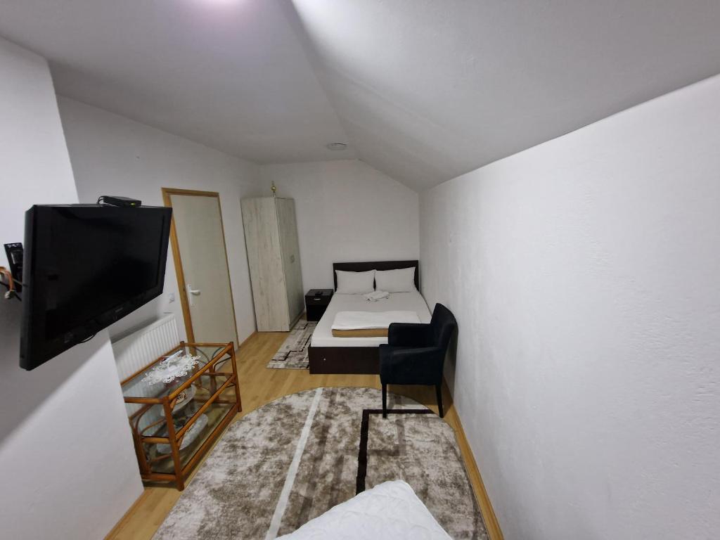弗拉西纳里德Vila Vlasina的小房间设有一张床和一台平面电视