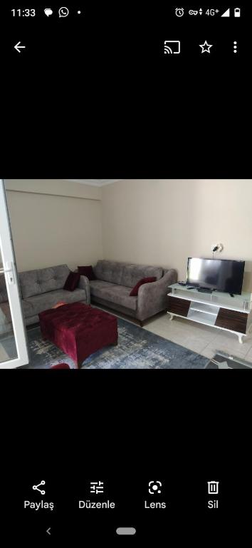 马尔马拉Avşa kiralık yazlık ev的带沙发和电视的客厅