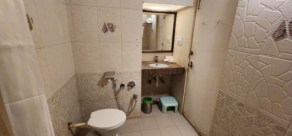 艾哈迈达巴德Hotel Kanak的一间带卫生间和水槽的浴室