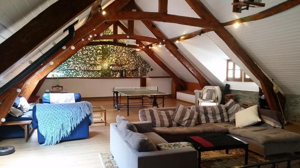 吕兹-圣索沃尔Solfé Backpacker的客厅配有沙发和桌子