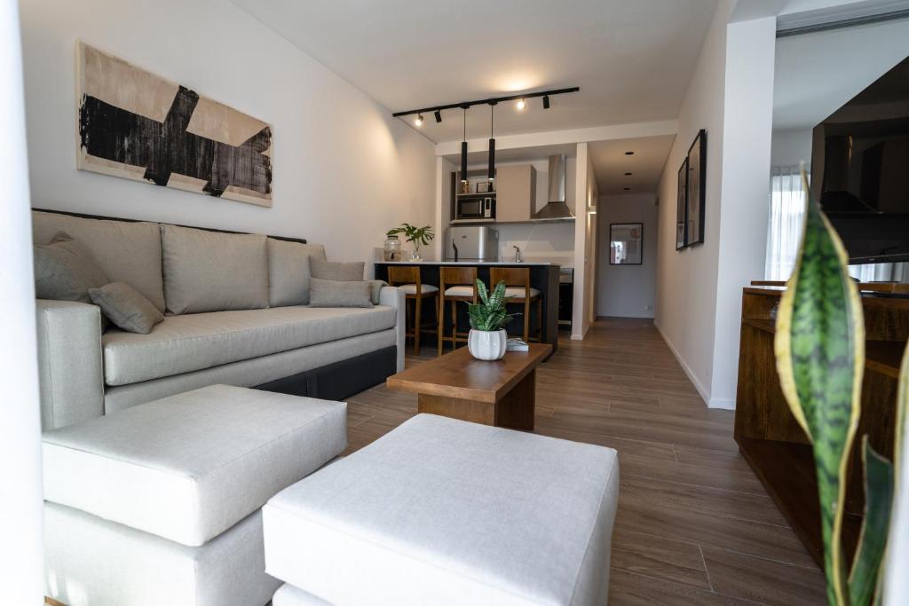 布宜诺斯艾利斯Barrancas Quality Apartments的客厅配有沙发和桌子