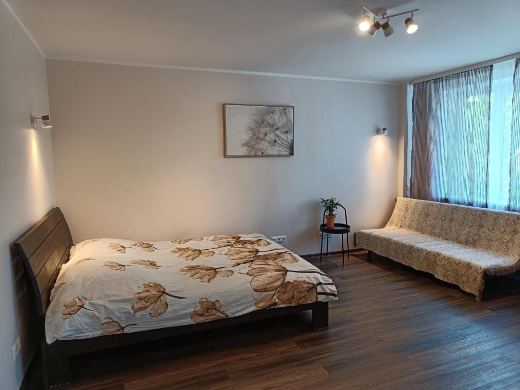 纳尔瓦NarvaCenter 2的一间卧室设有床、窗户和沙发
