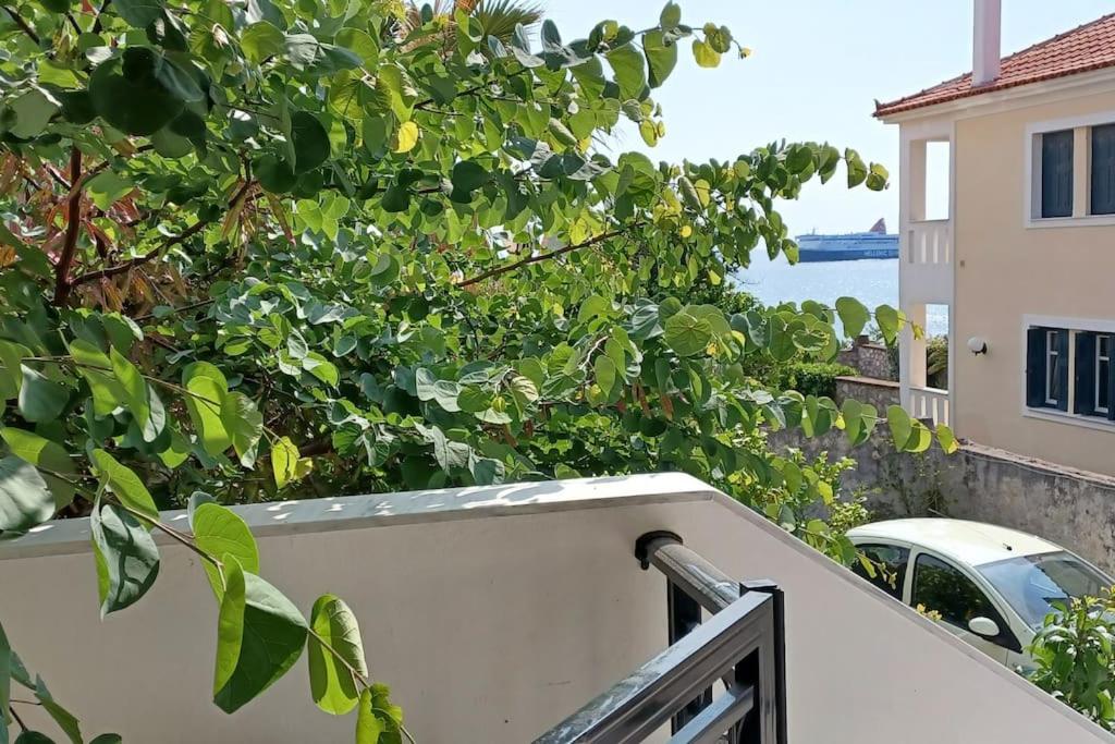 米蒂利尼Garden Seaview Luxury Apartment的阳台享有海景。