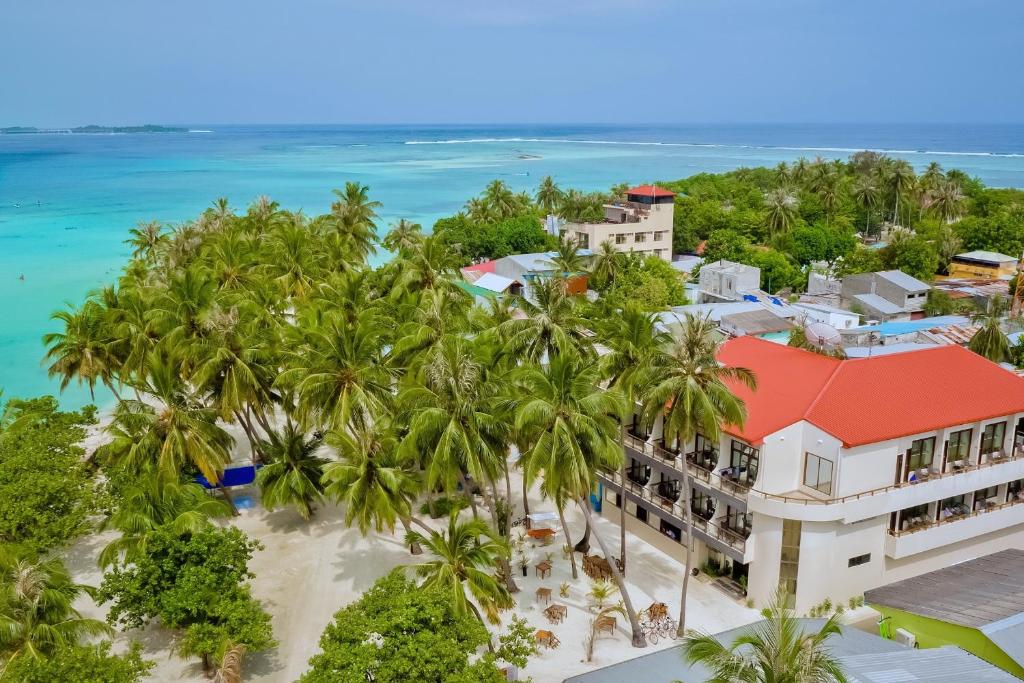 马富施卡尼海滩酒店的享有棕榈树和海洋度假村的空中景致