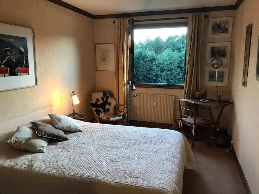 梅杰夫Charming Apartment ideal for families的一间卧室设有一张大床和一个窗户。
