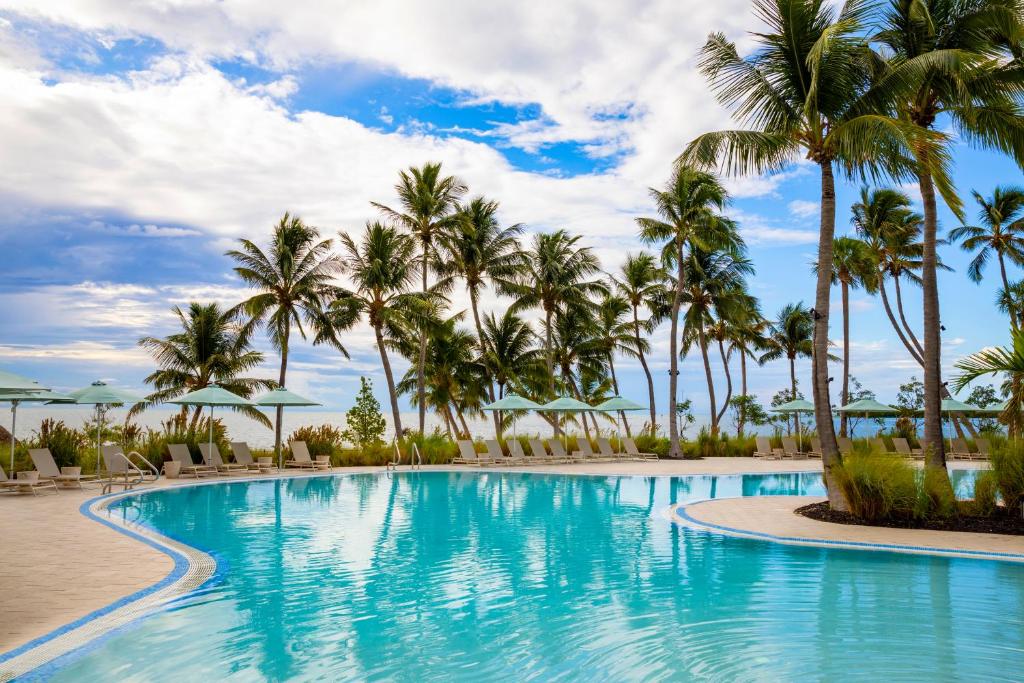 伊斯拉莫拉达阿马拉岛度假酒店的一座棕榈树环绕的游泳池