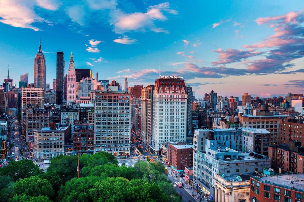 纽约纽约联合广场W 酒店的享有城市天际线美景,设有建筑