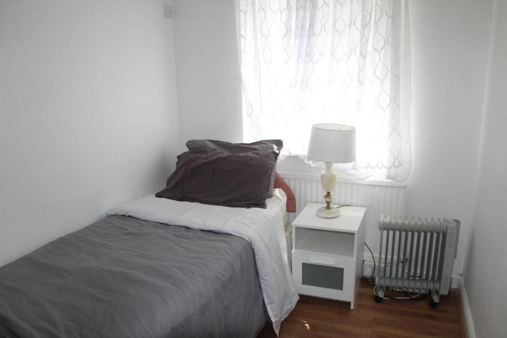 埃奇韦尔Cozy light single bedroom的一间卧室配有床、灯和窗户