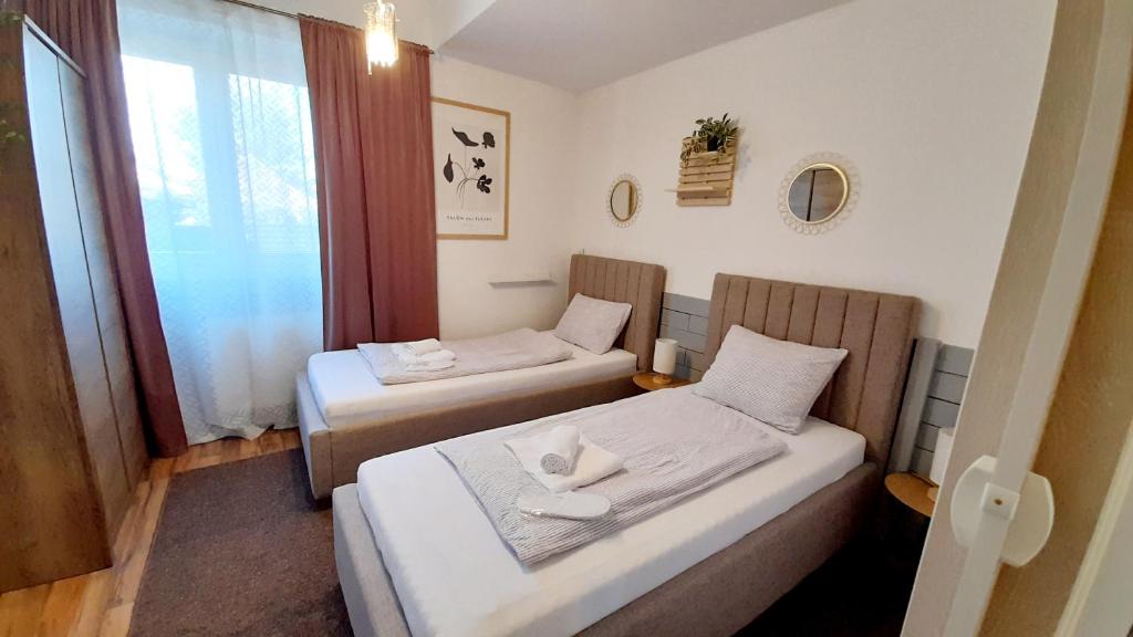 别洛瓦尔Apartment Eleco的小型客房 - 带2张床和窗户