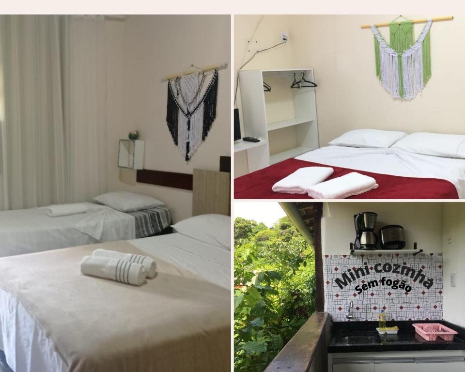 莫罗圣保罗Suítes Viver Bahia Morro Sao Paulo的两张带两张床的酒店客房的照片