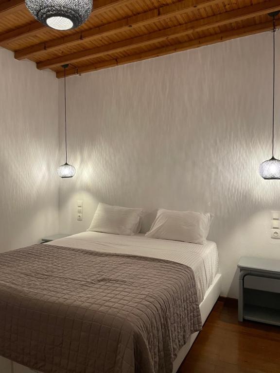 AggelikaAlesta的一间卧室配有一张大床和两个吊灯