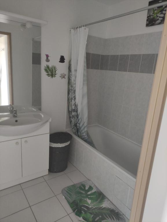 里摩日Appartement T2的带浴缸、水槽和浴缸的浴室
