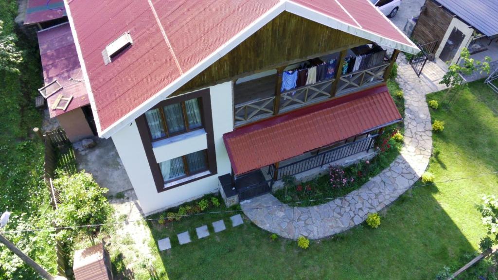特拉布宗Trabzon green valley villa的享有红色屋顶房屋的顶部景色
