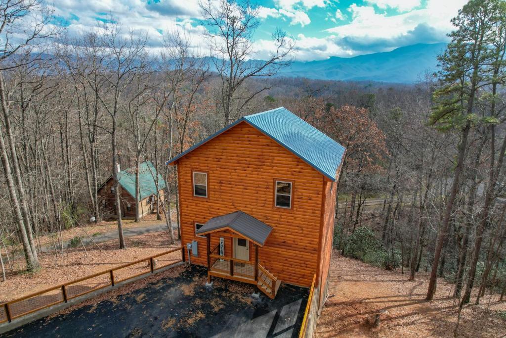 赛维尔维尔Entire cabin in Sevierville, Tennessee的树林中间的小房子