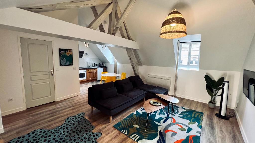欧塞尔RhizHome - Coeur de ville, appartement spacieux的客厅配有沙发和桌子