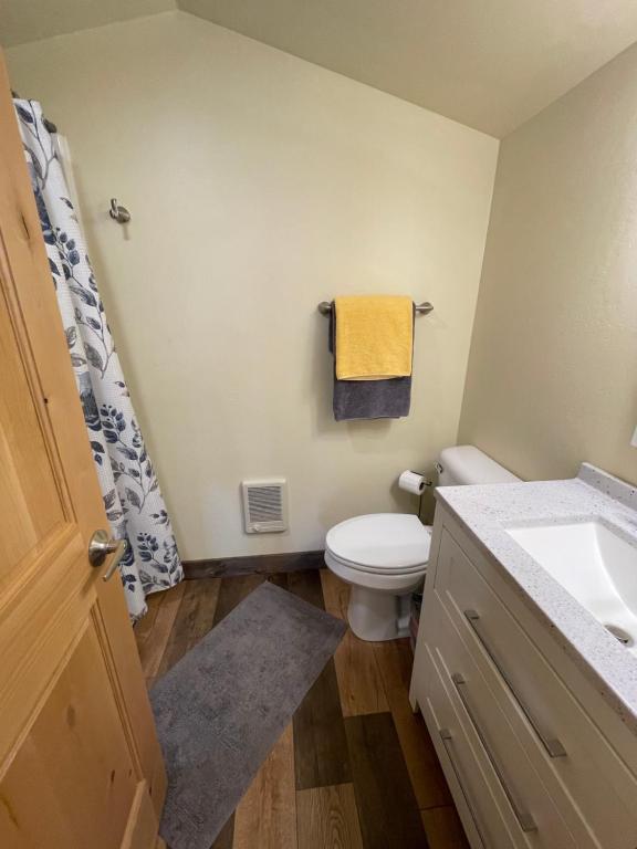 加德纳Rhodopa Lodge at Yellowstone的浴室配有白色卫生间和盥洗盆。