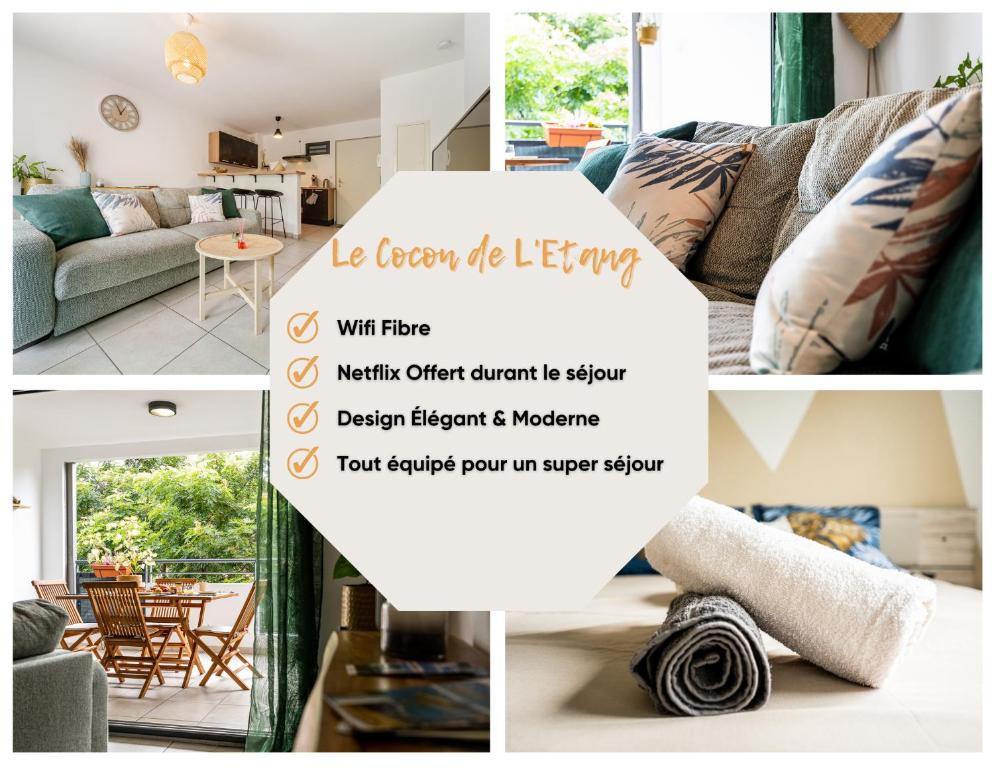 Bout de lʼÉtangLe Cocon de l'Etang的一张沙发客厅的图片拼贴
