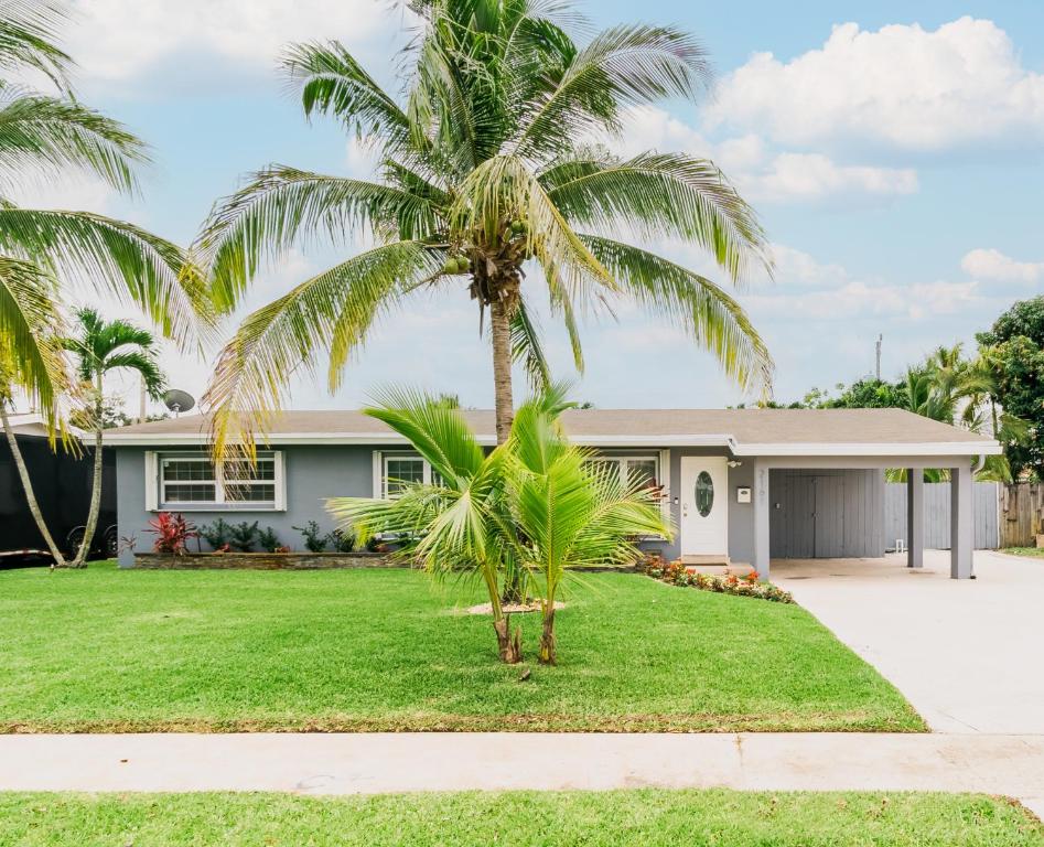 劳德代尔堡Tiki-home Elite Staycation的房屋前的棕榈树