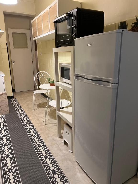 萨卡文Nosso Aconchego的厨房配有冰箱和微波炉。
