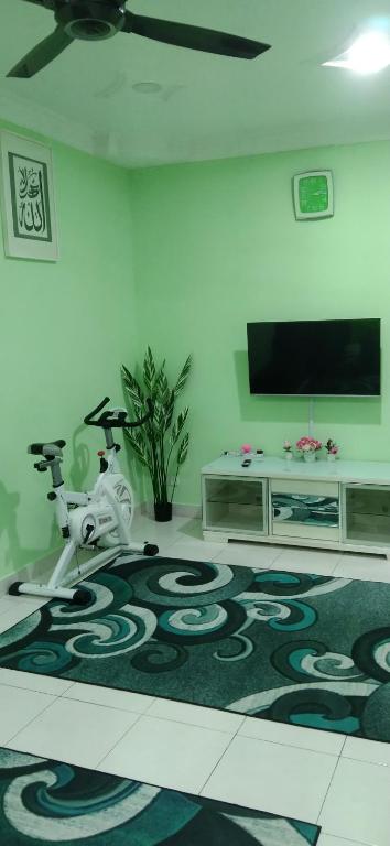 古来Homestay Merbau Bandar Putra Kulai的一间配有电视和地毯的客厅