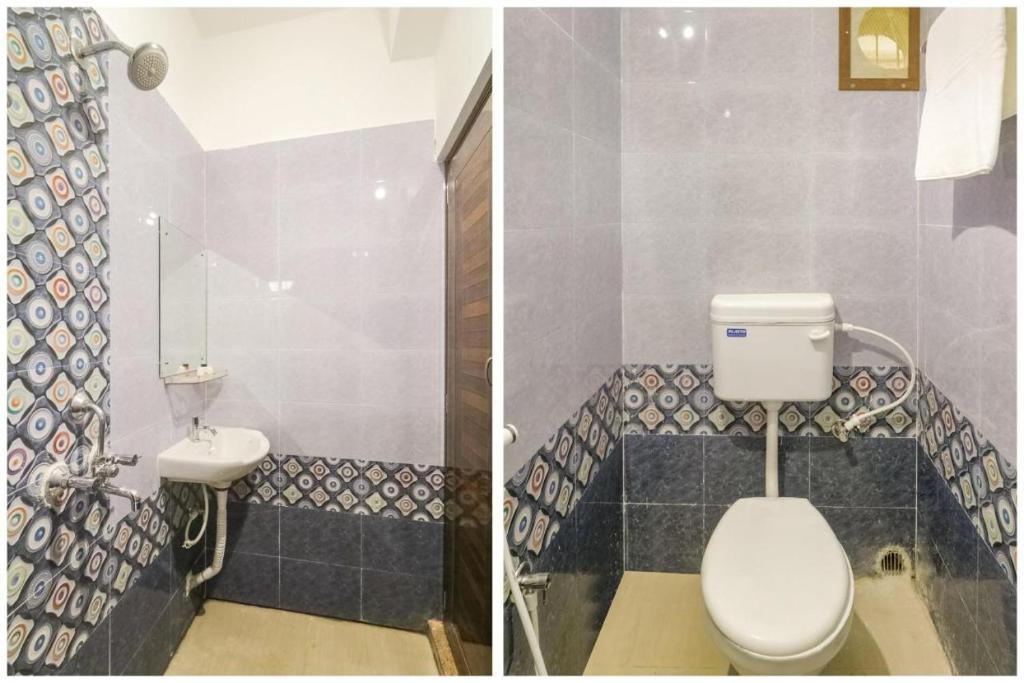普里Hotel Raghav Plaza ! Puri的浴室的两张照片,配有卫生间和水槽