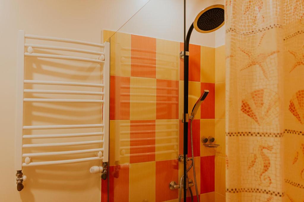 文茨皮尔斯Guest house Baltika的带淋浴和浴帘的浴室