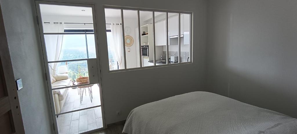 科利比塔Studio 2 Cabana de pe Stanca的一间卧室设有一张床和一个大窗户