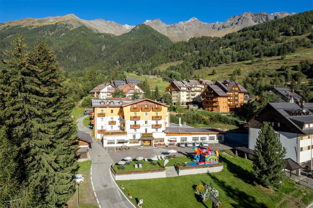 佩约方缇Hotel Alpino Wellness & Spa的享有山区度假胜地的空中景致