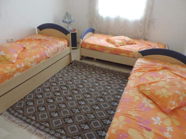 纳布勒Appartement de charme的一间带两张床的卧室和地毯
