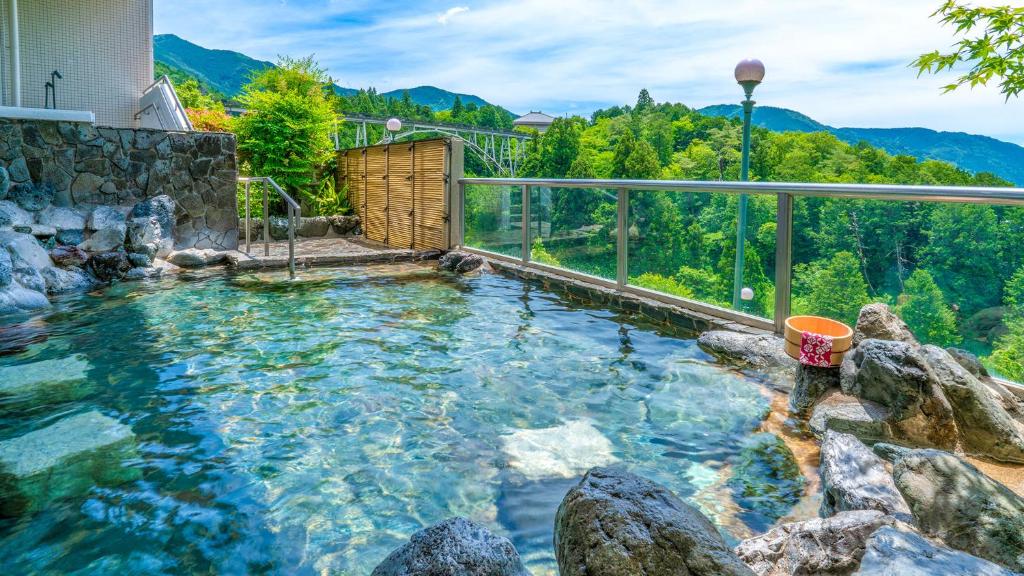下吕市Ooedo Onsen Monogatari Premium Gero Shinkan的水中岩石游泳池