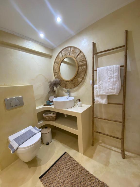 阿利基Dream house Villa的一间带卫生间、水槽和镜子的浴室