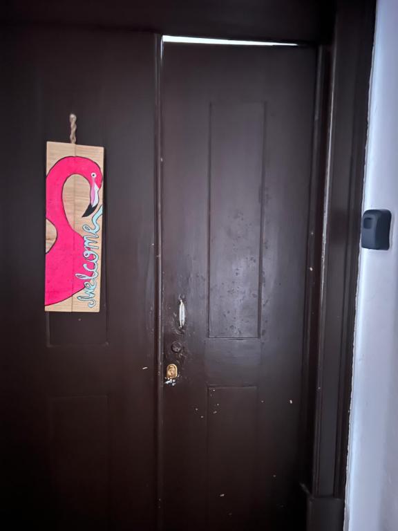 菲盖拉-达福什Casa Flamingo的黑色的门上挂着一张女人的照片