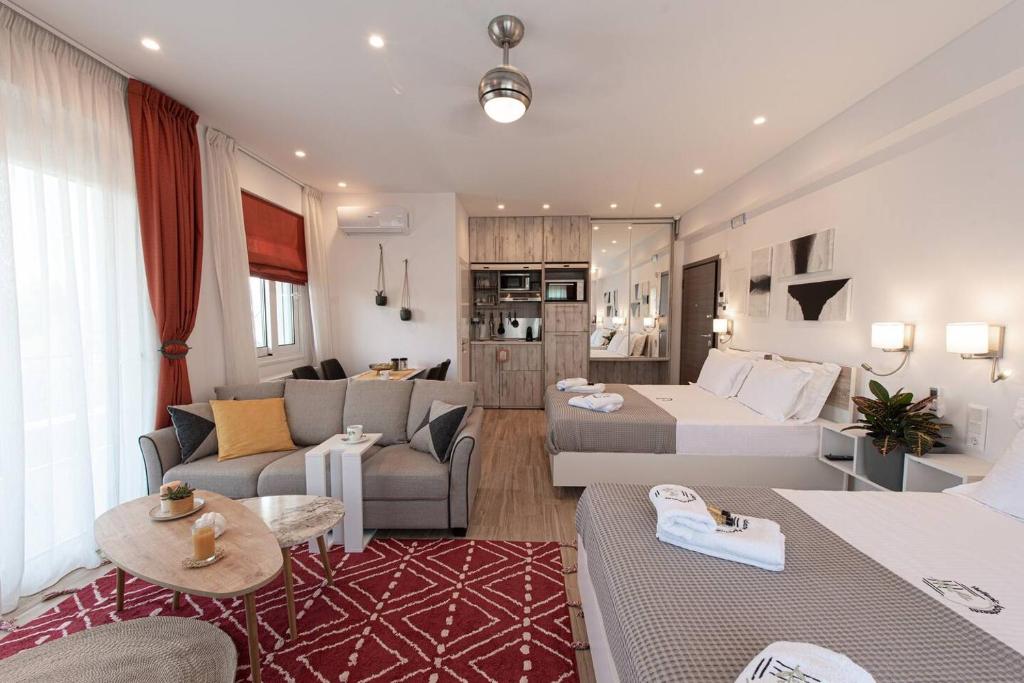 OinófitaBukovo Apartment的带沙发和床的客厅以及客厅。