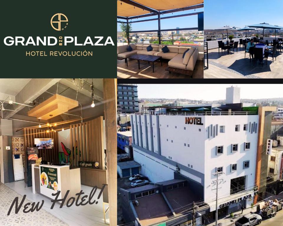 提华纳Hotel Grand One Plaza的酒店屋顶三幅图片的拼贴画