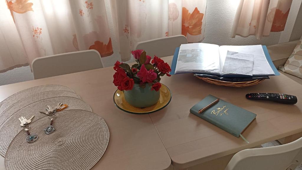 托罗克斯Casa Liébana的花瓶和书的桌子