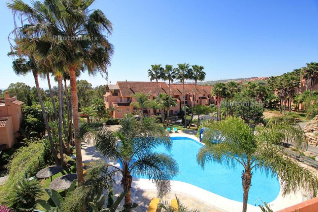 卡萨雷斯2231 - Amazing 3 bedrooms with 3 sunny terraces的度假村内棕榈树游泳池