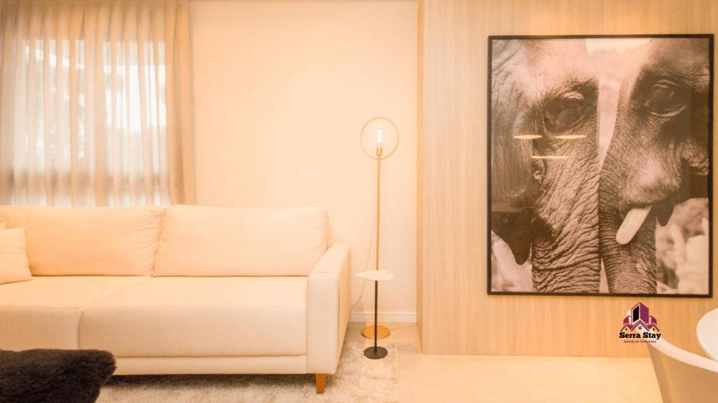 本图贡萨尔维斯VILLA DI TONDO HOUSE - APARTAMENTO ESPETACULAR的客厅配有白色沙发和图片