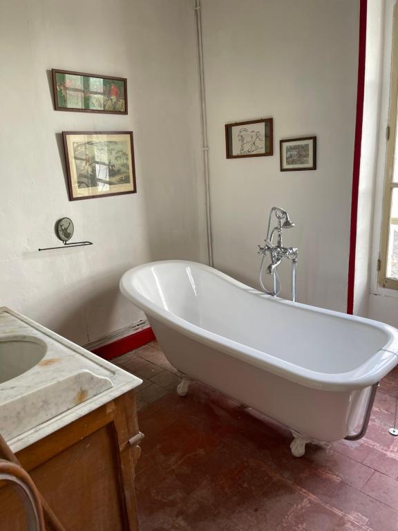 罗莫朗坦La Maison du meunier的浴室配有白色浴缸及水槽