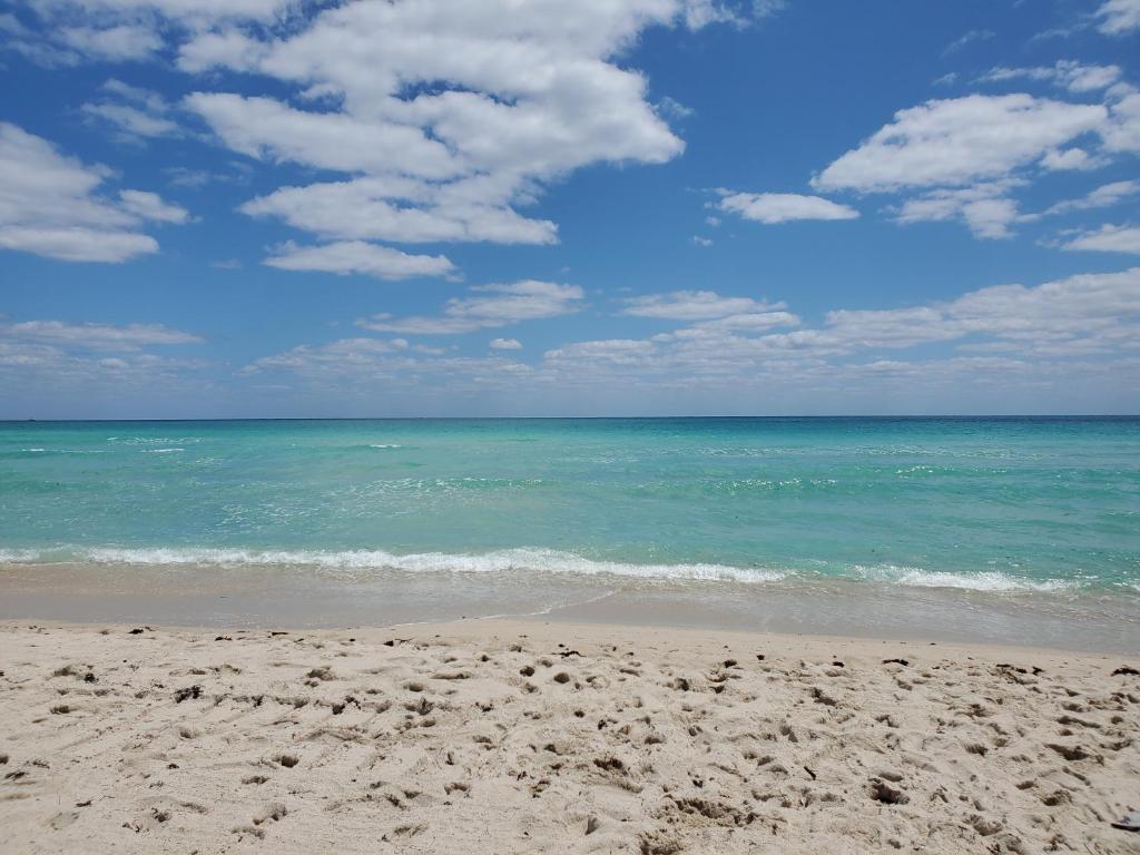 迈阿密海滩Entire Beach Front Condo w/ pool Amazing view 4pax的一片沙滩,上面有海洋和天空的云