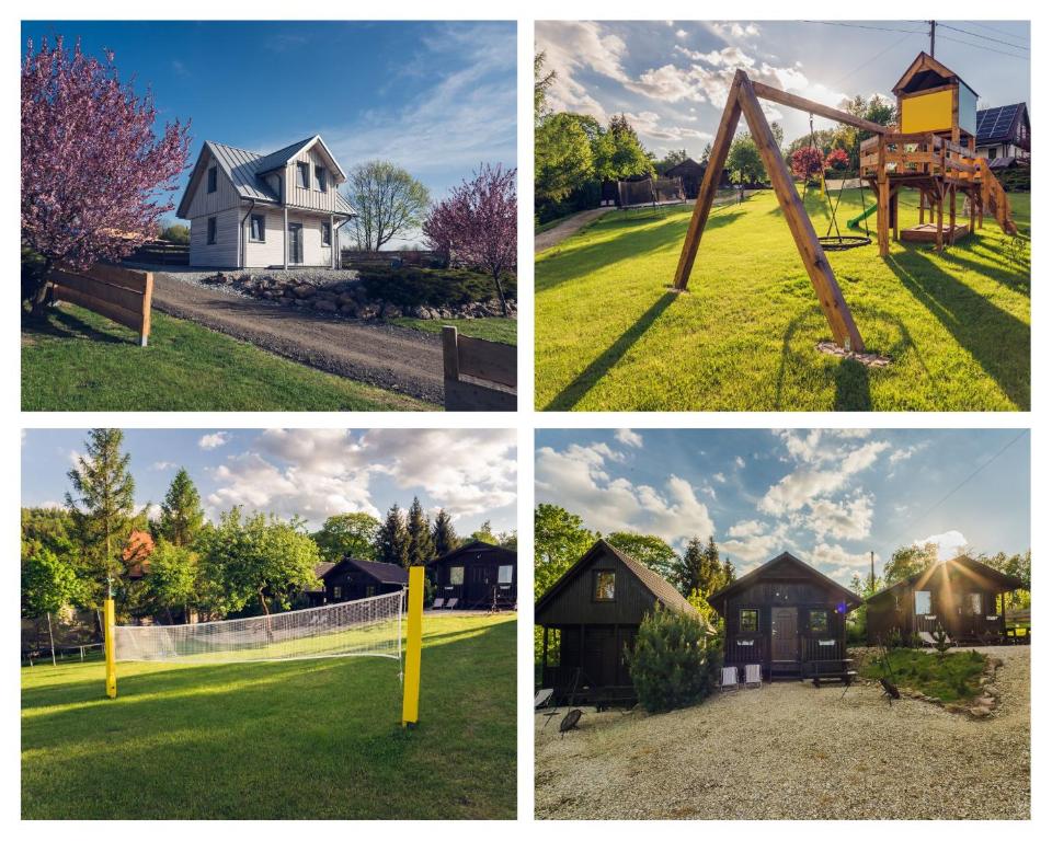 茨兹伊特纳Domek Skowronek的四幅不同的房屋图片和一个游乐场
