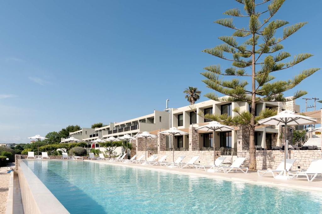 迈索尼Achilles Hill Hotel的一个带椅子和棕榈树的度假游泳池