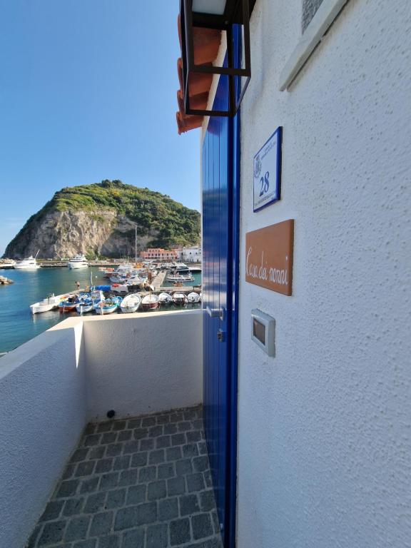 伊斯基亚Casa Dei Nonni的通往海港景建筑的门