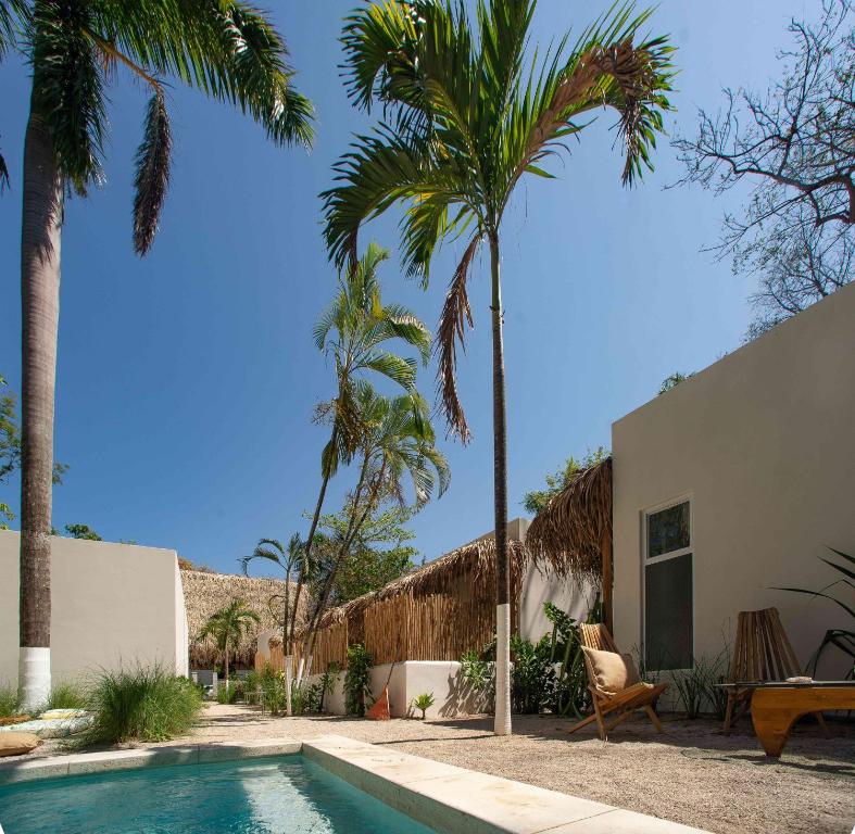 诺萨拉Yaxa Hotel Nosara的一座别墅,设有游泳池和棕榈树
