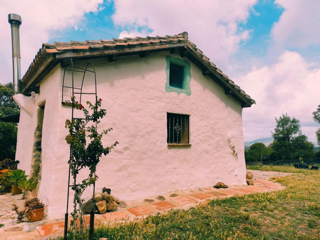 法斯纳斯Complejo Rural del Molino Dorado的一间白色的小房子,上面有窗户